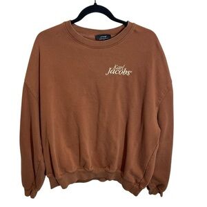 Karl Jacobs Men's Embroidered Crew Knit Sweatshirt Pullover Size XL brown